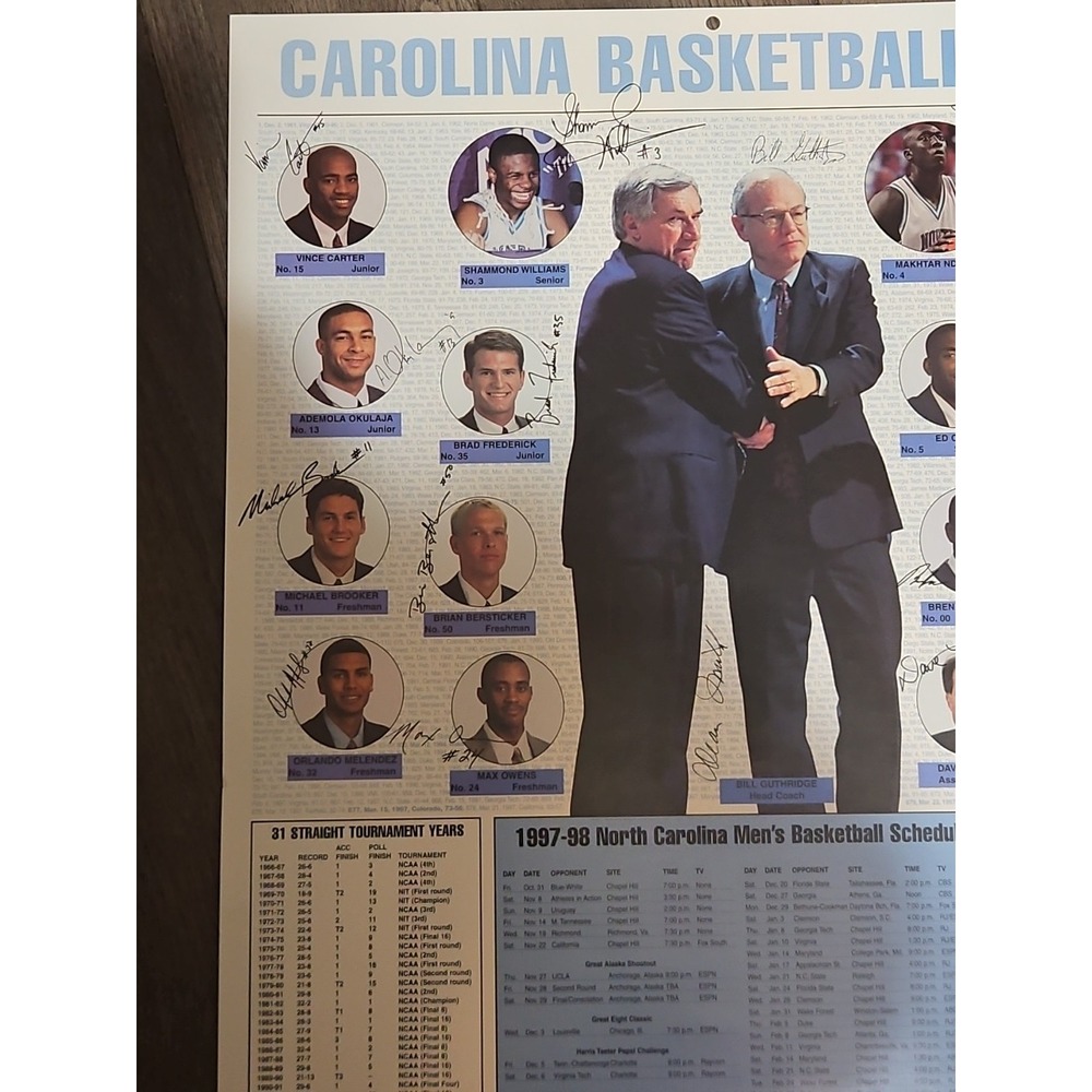 1997-1998 UNC Autograph North Carolina Tarheels Basketball Poster Team Calendar - Picture 2 of 8